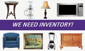 New Uses group of items that the store is buying: side table, coffee maker, lamp, microwave, side chair, artwork, blender, sideboard cabinet